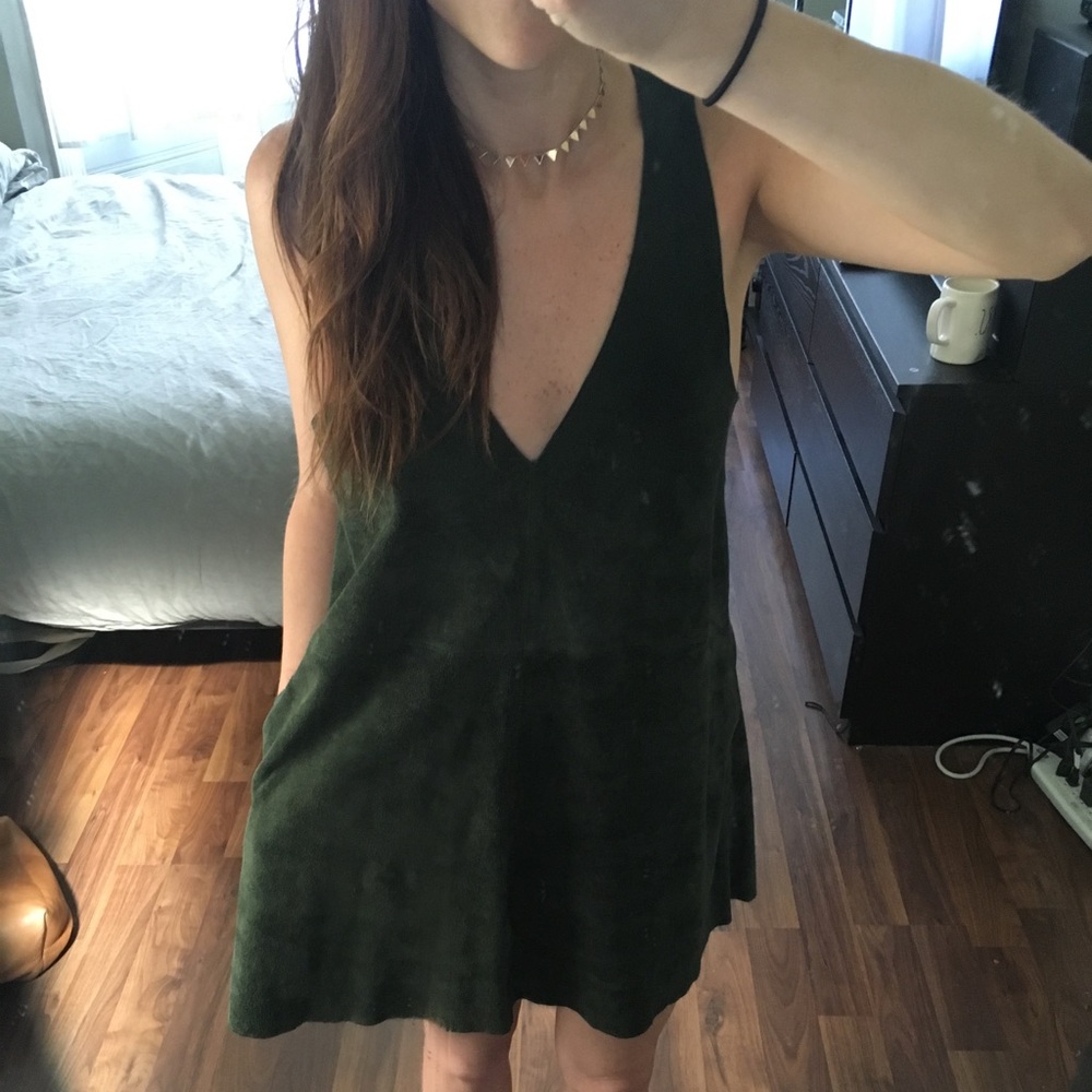 Free People Forest Green Suede-Look Mini Dress